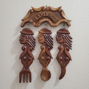 El Salvador Wooden Wall Hanging Decor Fork Spoon Knife Hand Carved
